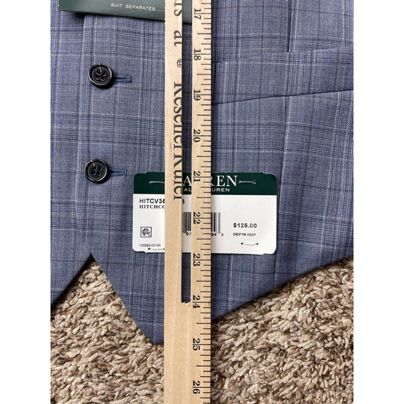 Lauren Ralph Lauren Men Hitchcock Suit Vest Blue Plaid 5 Button Wool Blend S New - Picture 4 of 9